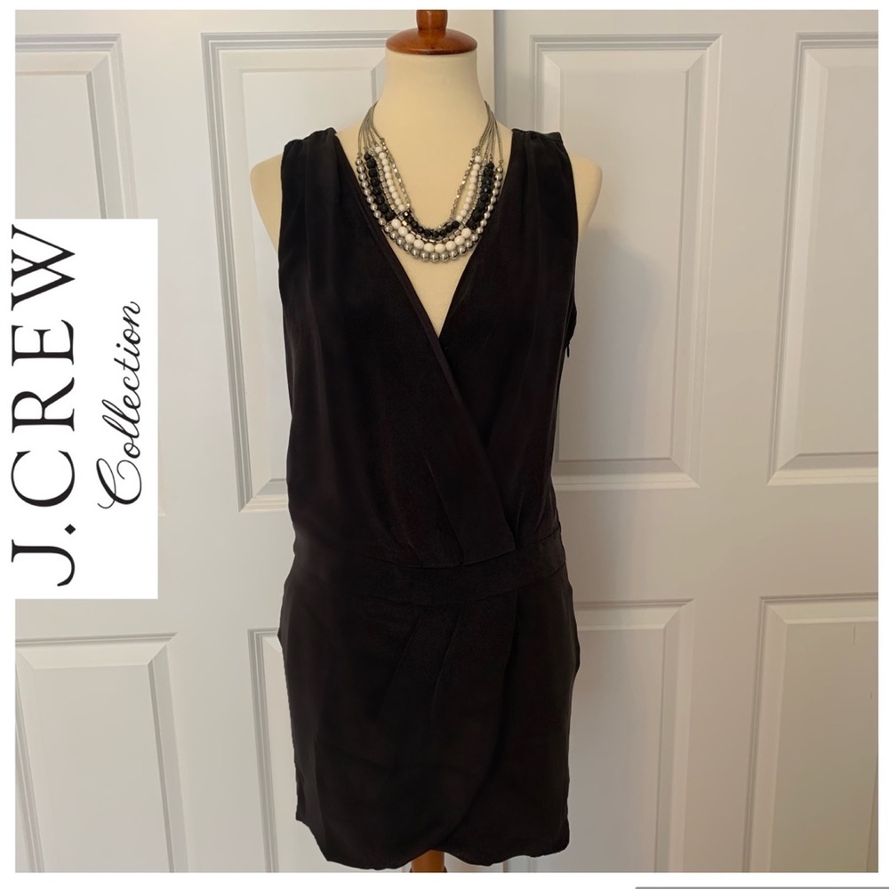 J CREW Black 100% Silk Mini Wrap Dress